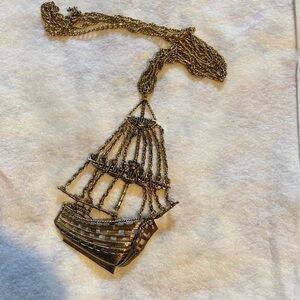 Gold Ship Pendant Necklace